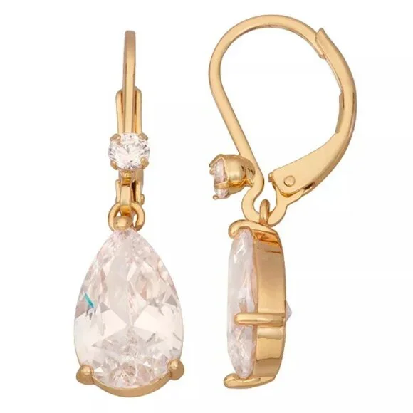 NAPIER Glamorous Gold Round & Teardrop Clear CZ Stone Drop Earrings**NEW! - Picture 3 of 4